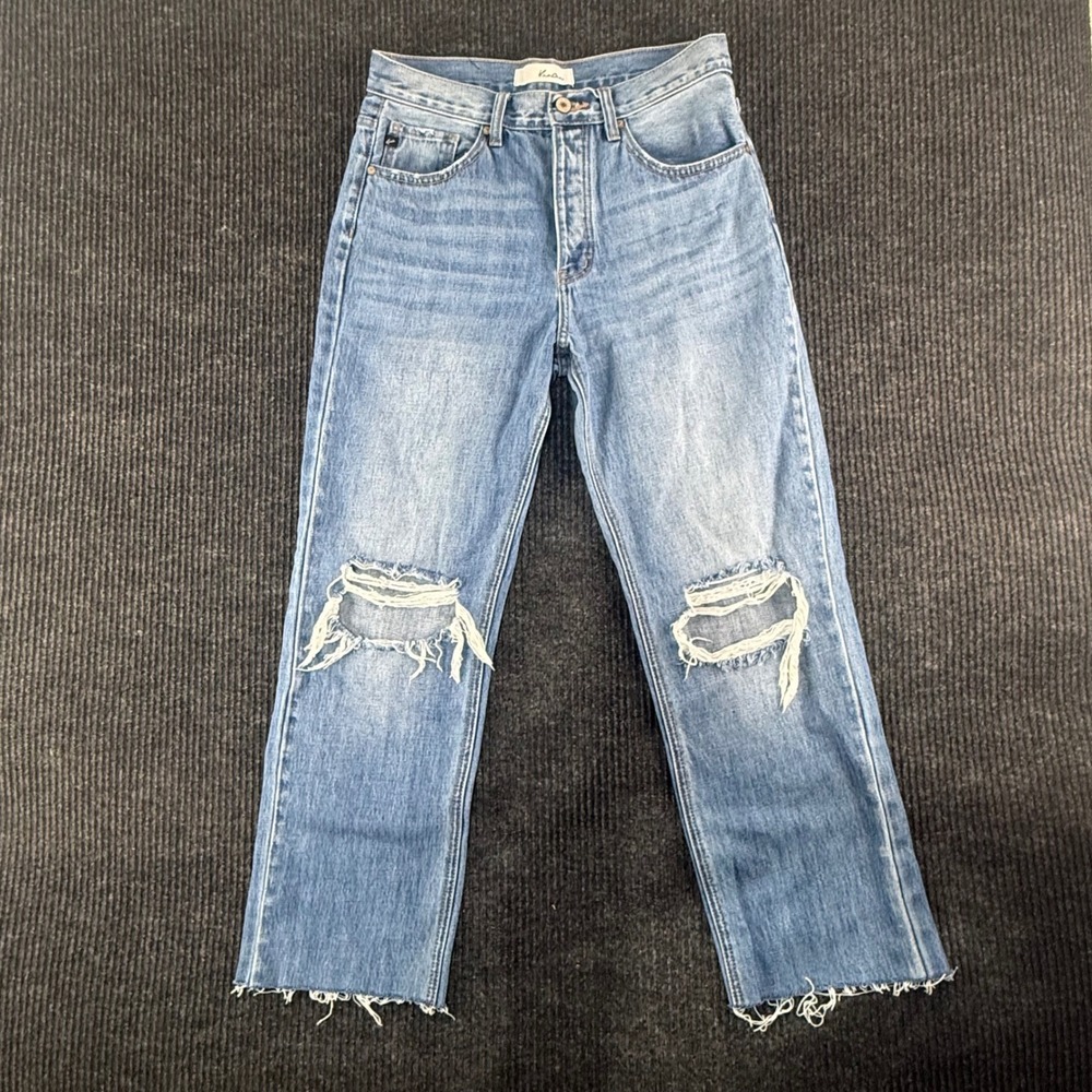 KanCan High Rise Distressed Straight Leg Jeans Blue Raw Hem KC7374M Size 5/26